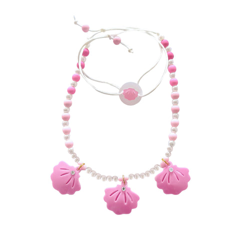 SUM23-Seashells Pink Beaded Necklace