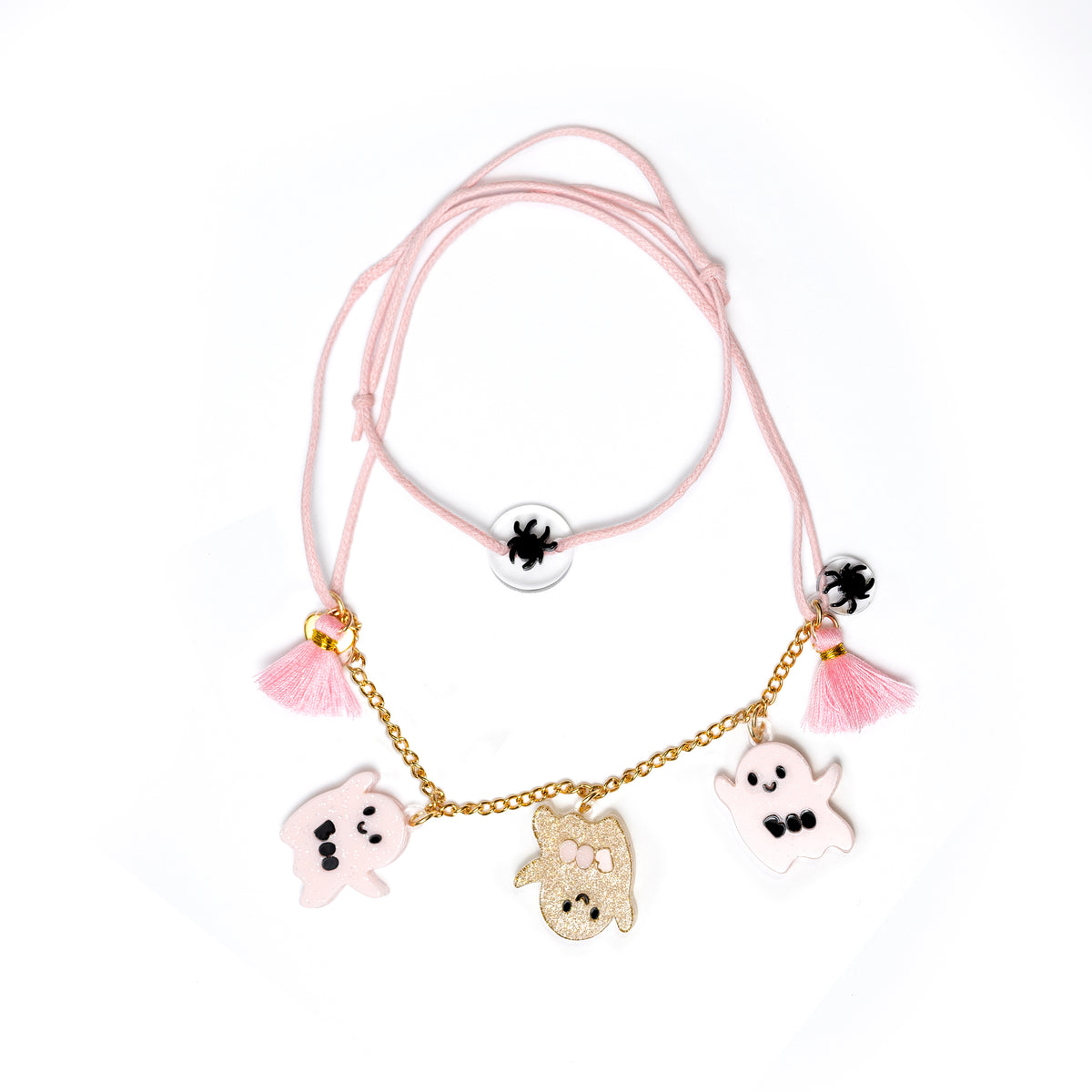 Glitter Ghost Necklace, Gold and Pink -  Lilies & Roses NY