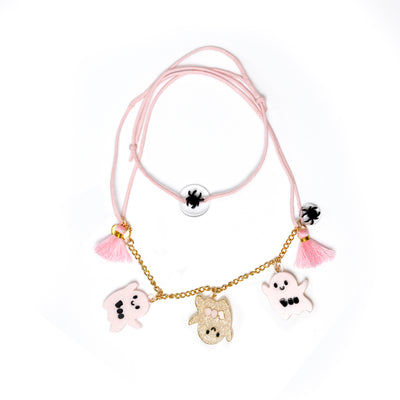 Glitter Ghost Necklace, Gold and Pink -  Lilies & Roses NY