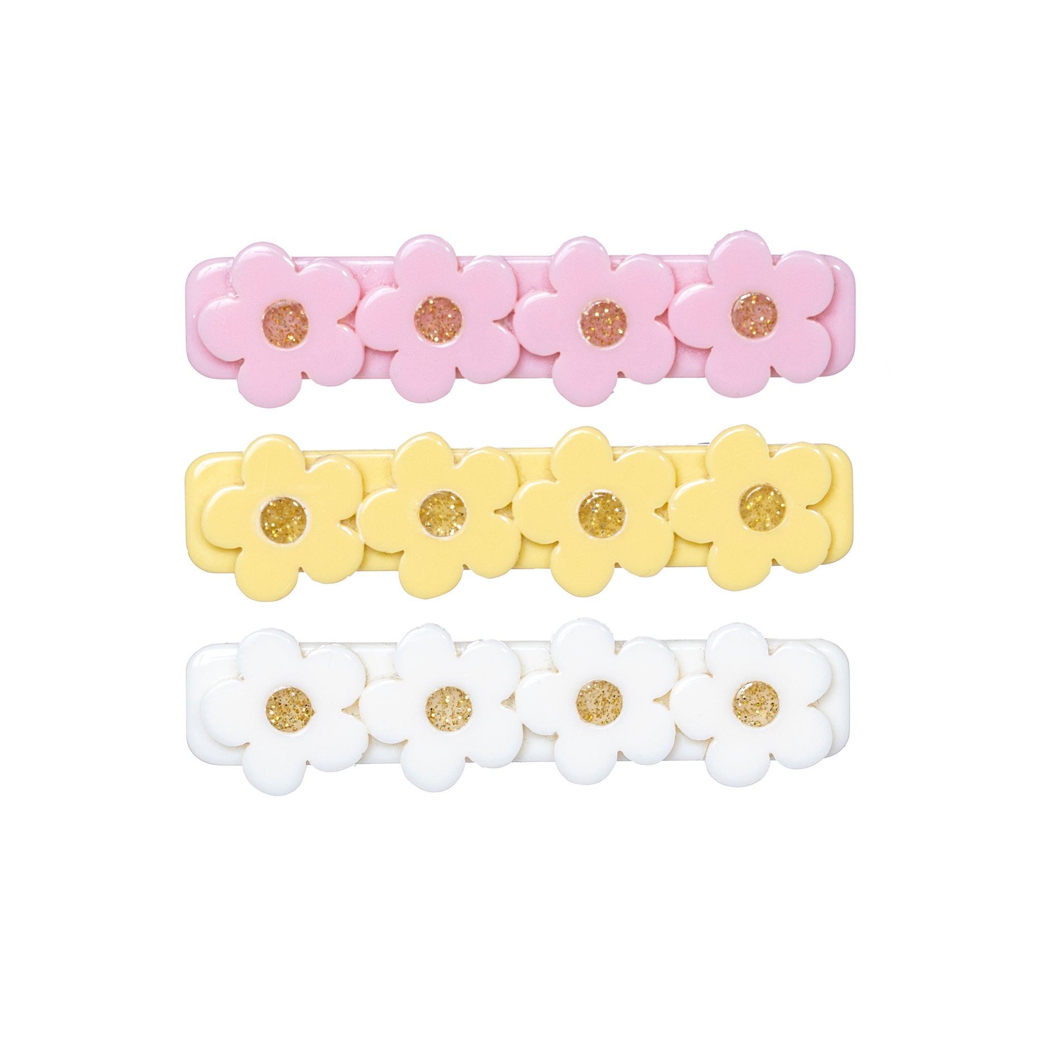 Flowers Light Pink+Yellow+Beige Alligator Clips (set of 3)