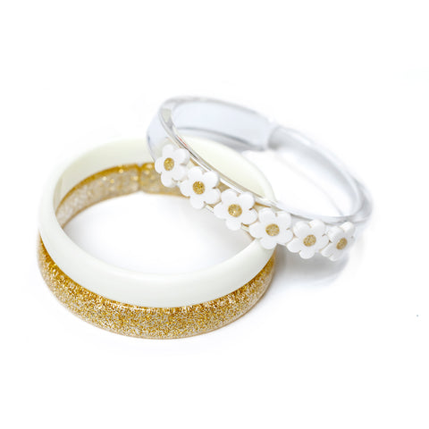 White Flowers & Gold Bangle (set of 3)