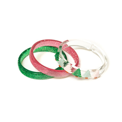 HOL-Multi Christmas Tree Glitter Pink+ Glitter Green Bangle Set