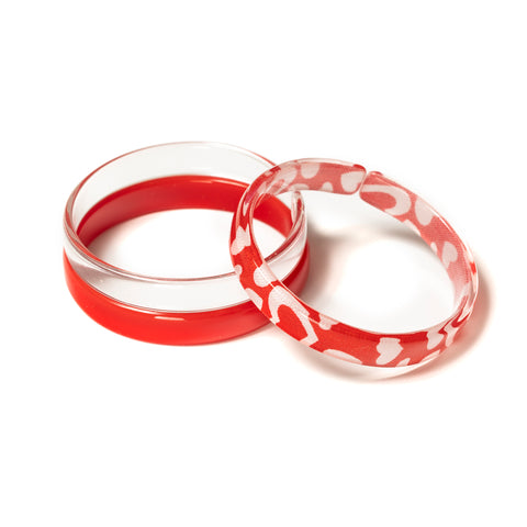VAL-Red w/ White Hearts Bangle Set (Set of 3)
