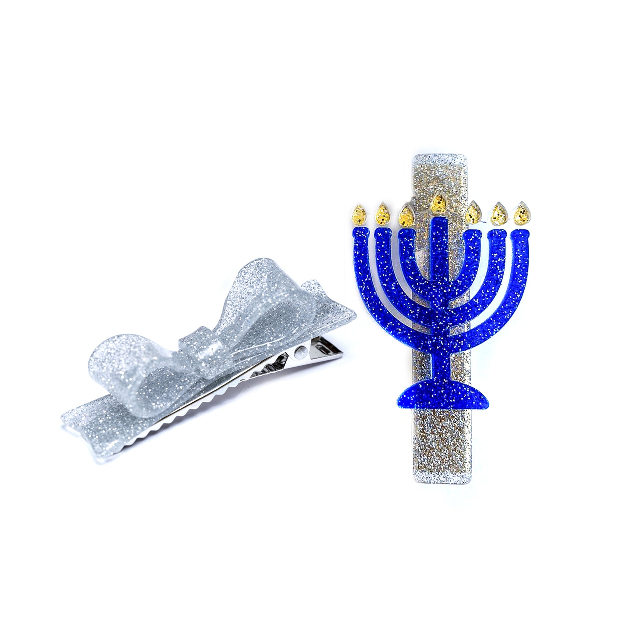 HOL- Menorah Blue/ Silver Glitter Alligator Clips