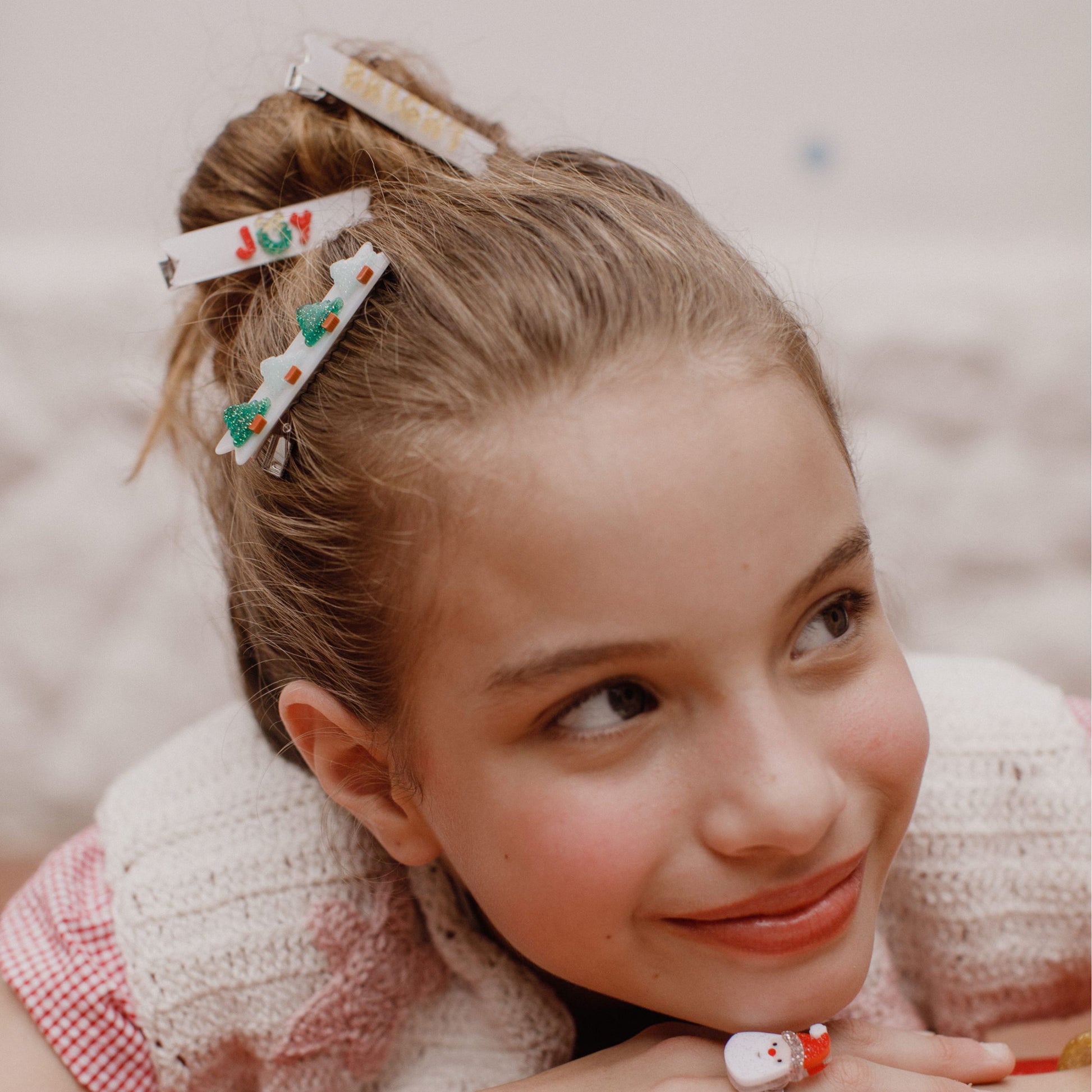 Christmas Joy Satin White Hair Clips -HOL