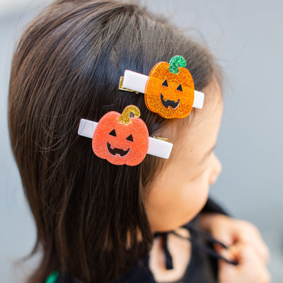 Happy Pumpkins Glitter Orange Alligator Clips