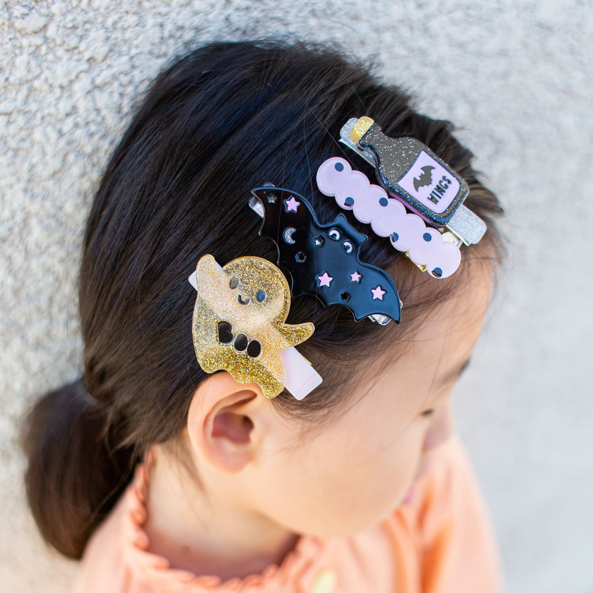 Glitter Ghost and Wave Dots Hair Clips -HAL -  Lilies & Roses NY