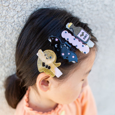 Glitter Ghost and Wave Dots Hair Clips -HAL -  Lilies & Roses NY