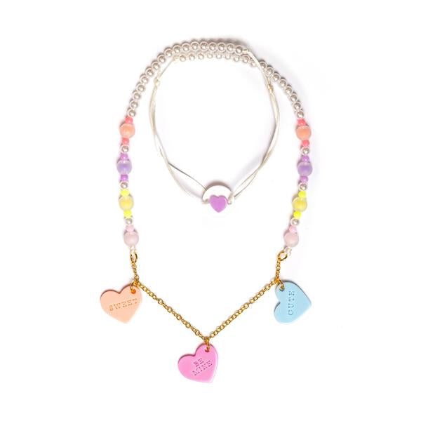 Multi Candy Hearts Beaded Necklace - VAL -  Lilies & Roses NY