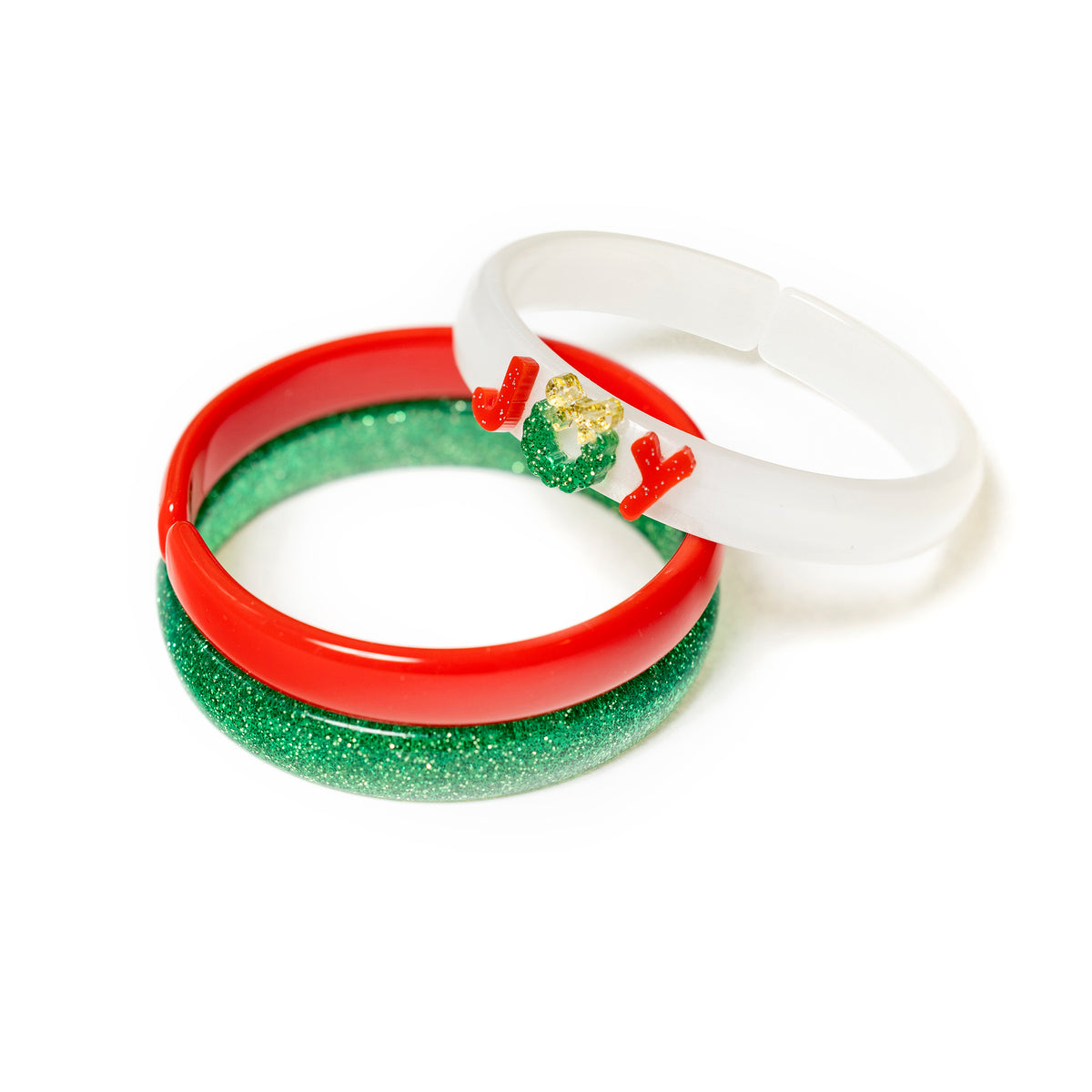 HOL-Christmas Joy Red+Satin White+Glitter Green Bangle Set -  Lilies & Roses NY