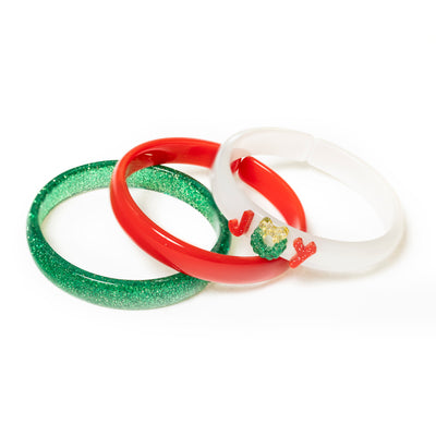 HOL-Christmas Joy Red+Satin White+Glitter Green Bangle Set -  Lilies & Roses NY