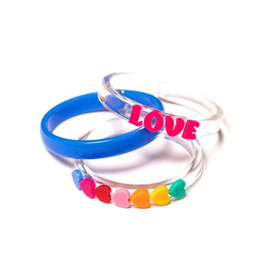 VAL-Love & Hearts Rainbow Blue Bangles (Set of 3)