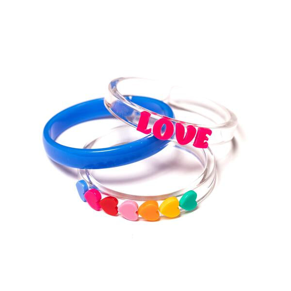 VAL-Love & Hearts Rainbow Blue Bangles (Set of 3)