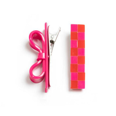 VAL-Bowtie Pink + Love Checkered Alligator Clip