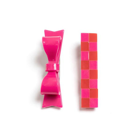 VAL-Bowtie Pink + Love Checkered Alligator Clip